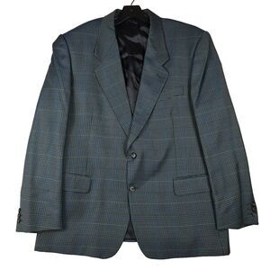 Zenio Italy Men's 44 Regular 100% Wool Blue Houndstooth Blazer Jacket Sport Coat